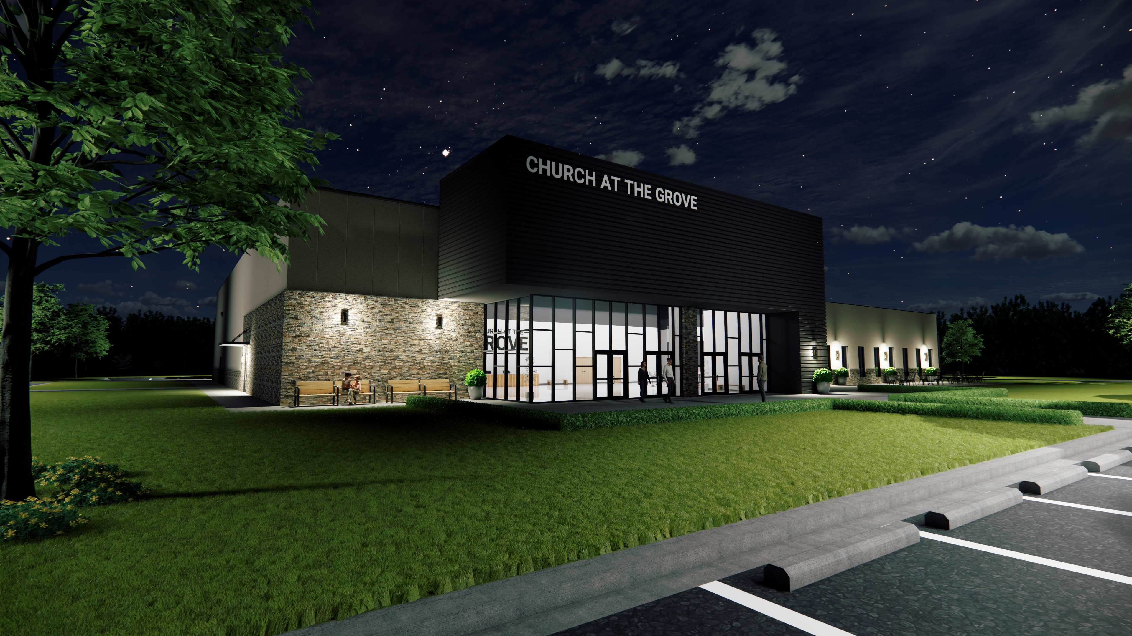 Night exterior Enscape rendering with midnight bronze finish
